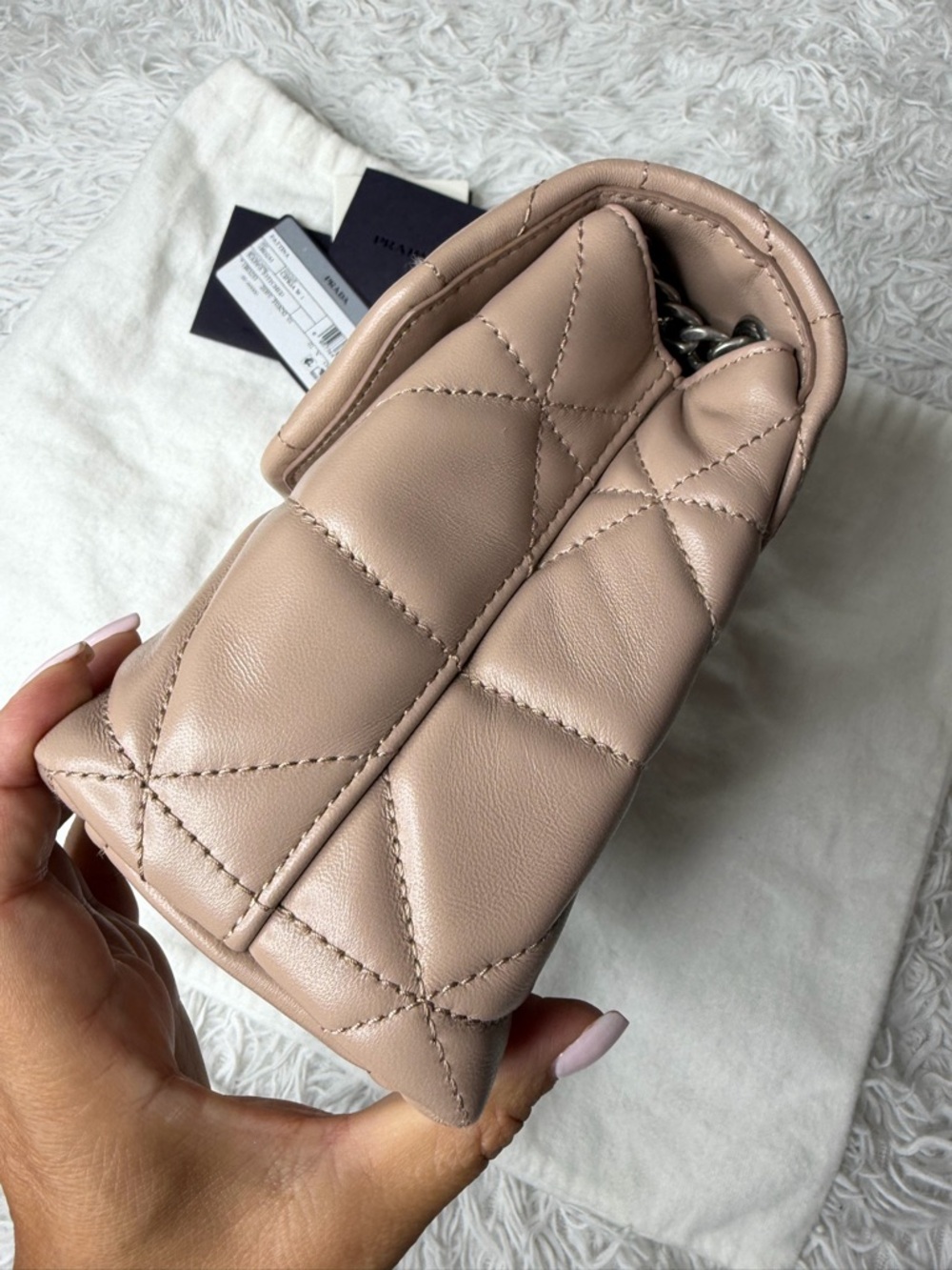 PRADA Nappa Stitched Small Spectrum Bag Cipria - Picture 7 of 11